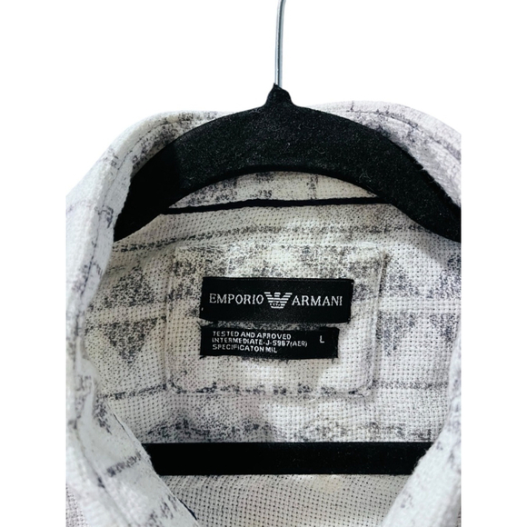 Emporio Armani Short Sleeve Button Down Casual Shirt Men's Size Large White Gray - Picture 2 of 6